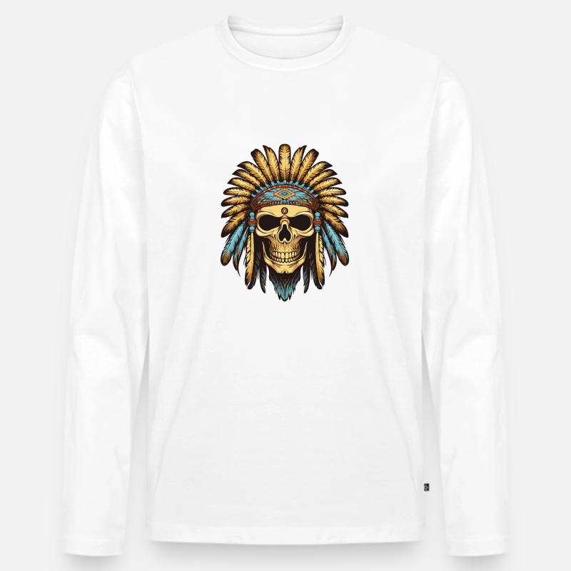 Apache Indianer Häuptling Totenkopf - Männer Premium Bio Langarmshirt - Weiß