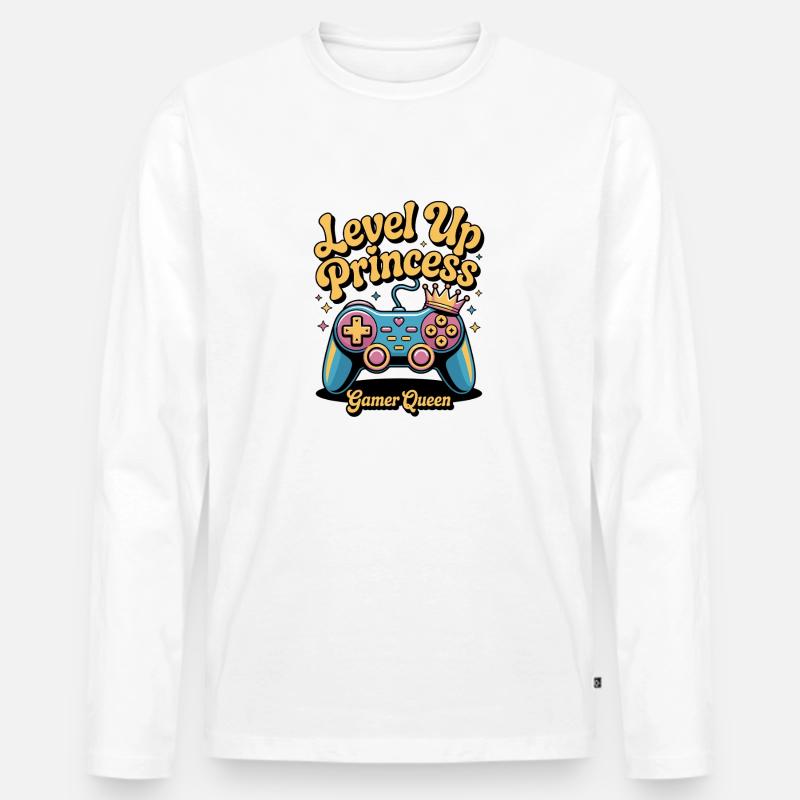 level Up Princess Queen - Männer Premium Bio Langarmshirt - Weiß