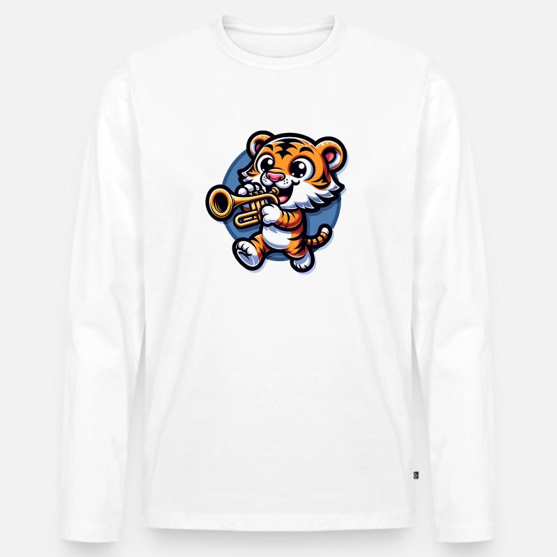 Niedlicher Tiger Mit Trompete - Männer Premium Bio Langarmshirt - Weiß
