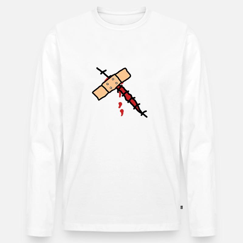 wunde mit pflaster - Männer Premium Bio Langarmshirt - Weiß