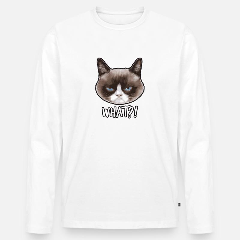 Grumpy Cat What? - Männer Premium Bio Langarmshirt - Weiß