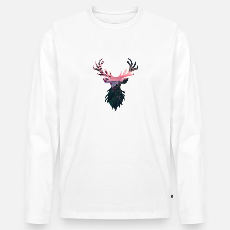 Deer Hirsch - Männer Premium Bio Langarmshirt - Weiß