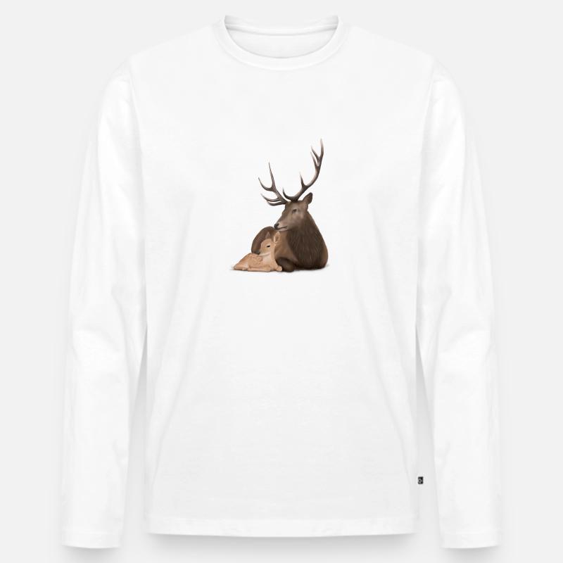 Papa Hirsch und sein Kitz - Männer Premium Bio Langarmshirt - Weiß