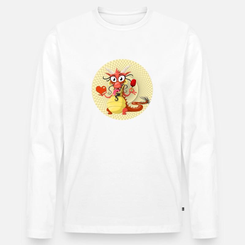 Asia Drache mit Herz - Männer Premium Bio Langarmshirt - Weiß