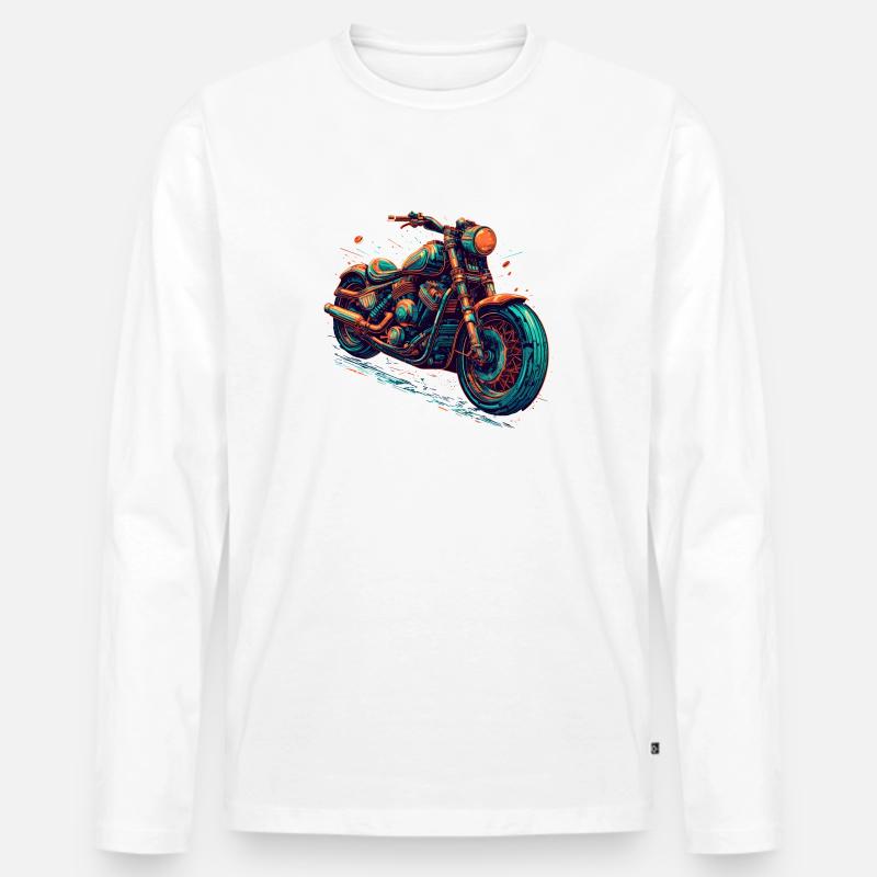 Motorrad im Synthwave Stil - Männer Premium Bio Langarmshirt - Weiß