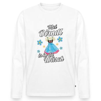 Dirndl Tracht | Mei Dirndl is in da - Männer Premium Bio Langarmshirt - Weiß - Vorne - Nico (187cm)