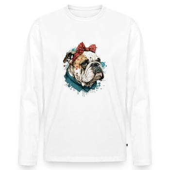 Bouledogue anglais - T-shirt manches longues Premium bio Homme - blanc - Devant - Nico (187cm)