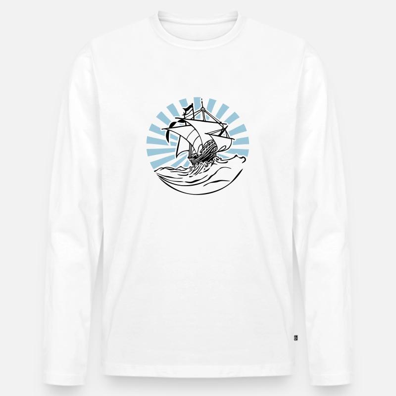 Schiff 2C Farbwechsel - Männer Premium Bio Langarmshirt - Weiß