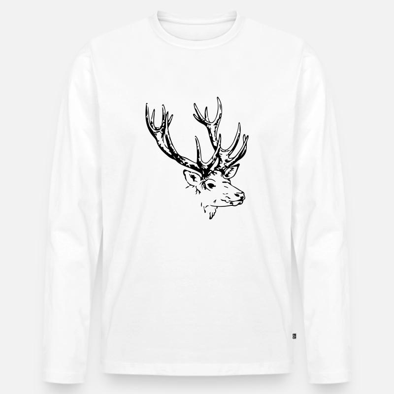 hirsch - Männer Premium Bio Langarmshirt - Weiß