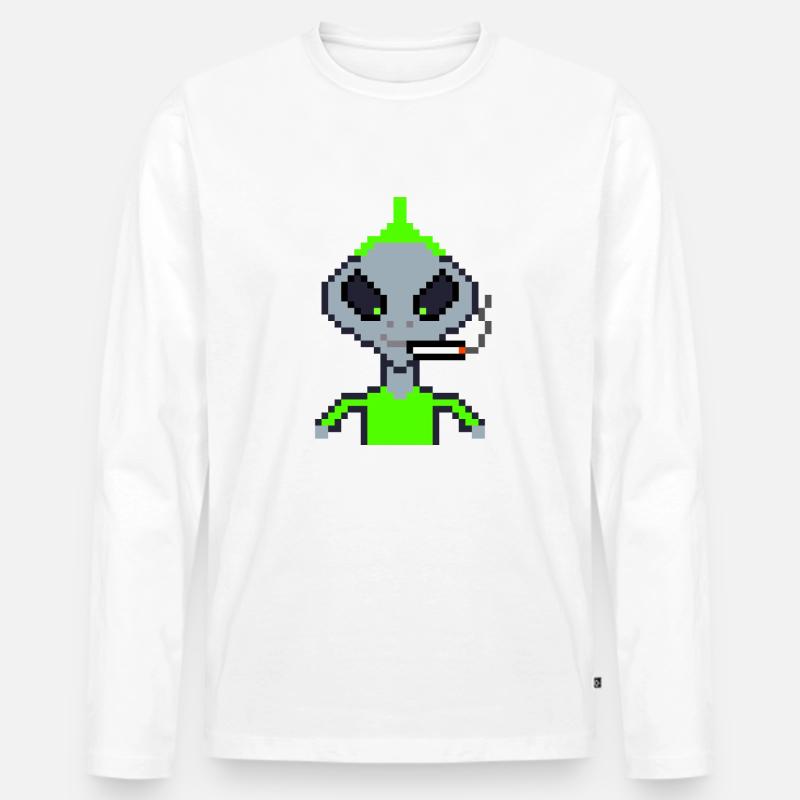 Pixel Alien "Smoking Iro" - Männer Premium Bio Langarmshirt - Weiß