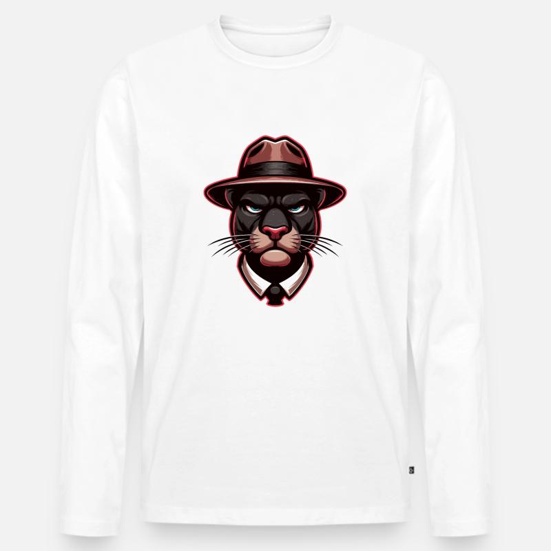 Panther mit Hut - Männer Premium Bio Langarmshirt - Weiß