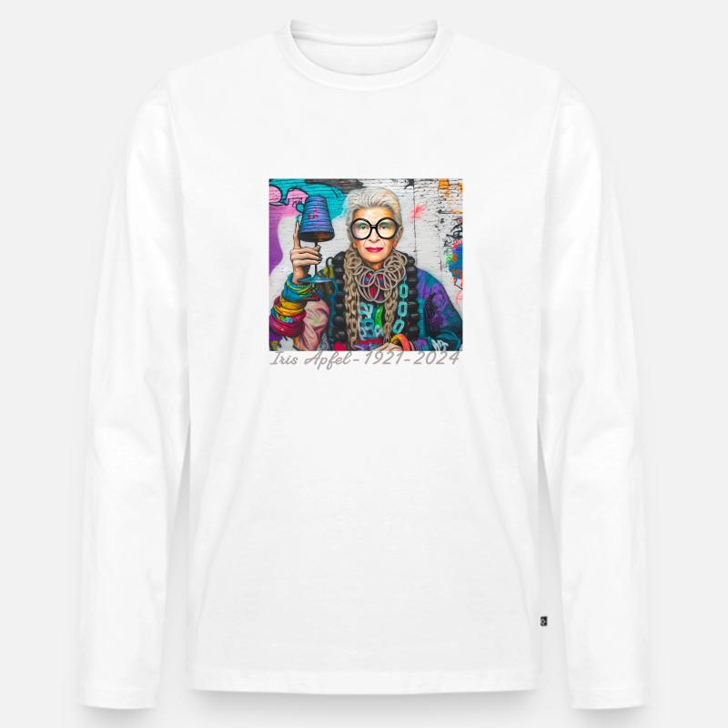 Illustration, bunt, Graffiti, Iris Apfel - Männer Premium Bio Langarmshirt - Weiß