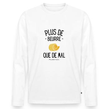 Proverbe breton plus de beurre que de mal - T-shirt manches longues Premium bio Homme - blanc - Devant - Nico (187cm)