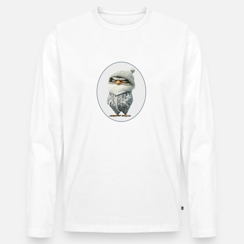 Eule - Männer Premium Bio Langarmshirt - Weiß