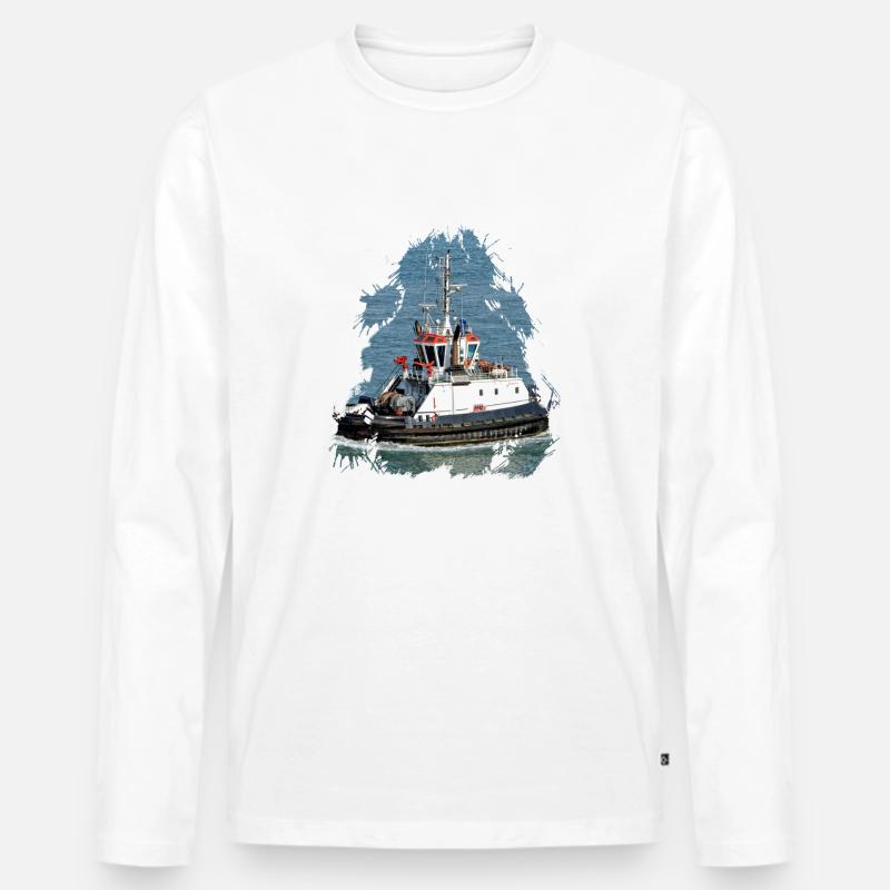 Hafenschlepper werden auch Schleppschiffe genannt - Männer Premium Bio Langarmshirt - Weiß
