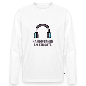 Handwerker im Einsatz Handwerk Beruf Ohrschützer - Männer Premium Bio Langarmshirt - Weiß - Vorne - Nico (187cm)