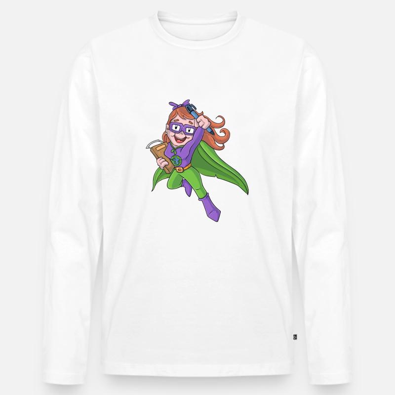 Lehrerin Superheldin - Männer Premium Bio Langarmshirt - Weiß