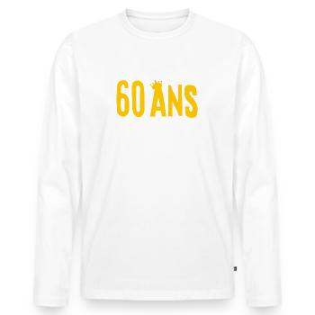 60 ANS Je sais, je ne fais pas mon âge (humour HF) - T-shirt manches longues Premium bio Homme - blanc - Devant - Nico (187cm)