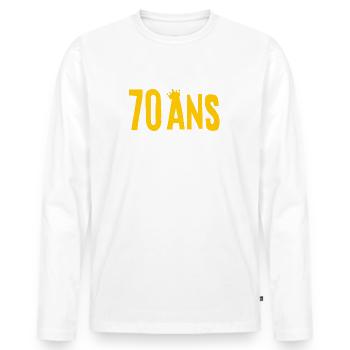 70 ANS Je sais, je ne fais pas mon âge (humour HF) - T-shirt manches longues Premium bio Homme - blanc - Devant - Nico (187cm)
