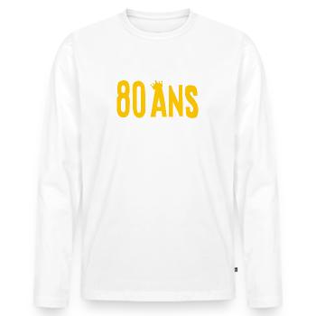 80 ANS Je sais, je ne fais pas mon âge (humour HF) - T-shirt manches longues Premium bio Homme - blanc - Devant - Nico (187cm)