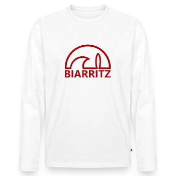 Biarritz Sun minimalistisches Surfbrett - Männer Premium Bio Langarmshirt - Weiß - Vorne - Nico (187cm)