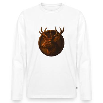 Deer animal head design in emblem - Men's Premium Organic Long Sleeve Shirt - white - Front - Nico (187cm)