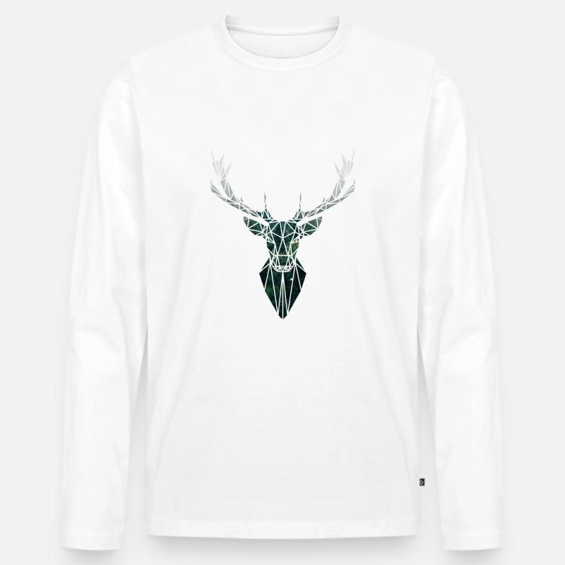 Hirsch - Männer Premium Bio Langarmshirt - Weiß