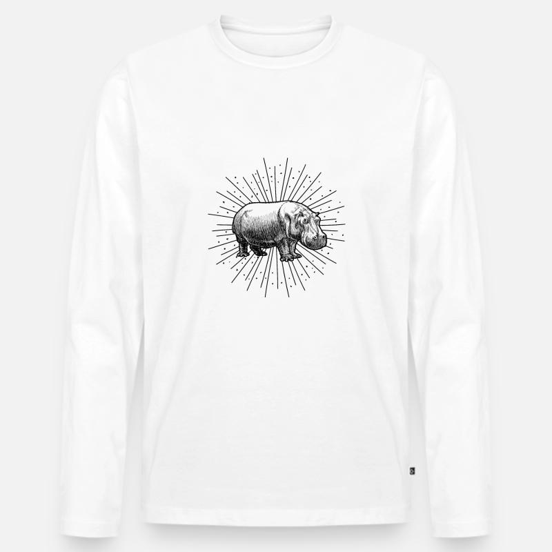 Nilpferd - Männer Premium Bio Langarmshirt - Weiß