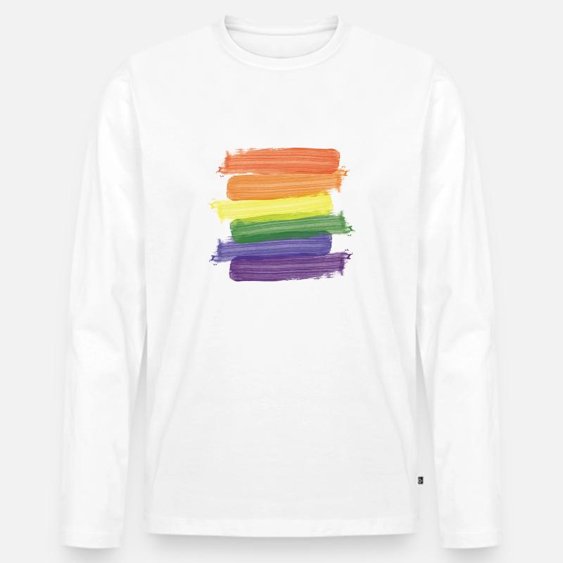 Regenbogen Pinsel (Strokes) - Männer Premium Bio Langarmshirt - Weiß