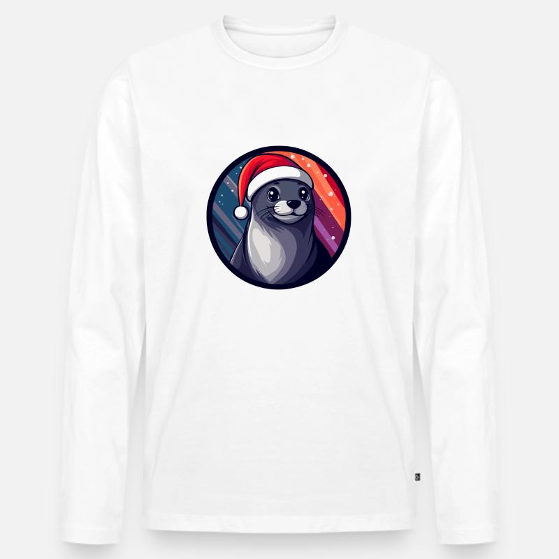 Robbe Tier Weihnachten Tier - Männer Premium Bio Langarmshirt - Weiß
