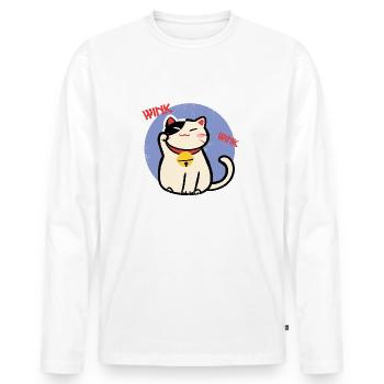Winke Katze - GlücksKatze süß - Männer Premium Bio Langarmshirt - Weiß - Vorne - Nico (187cm)