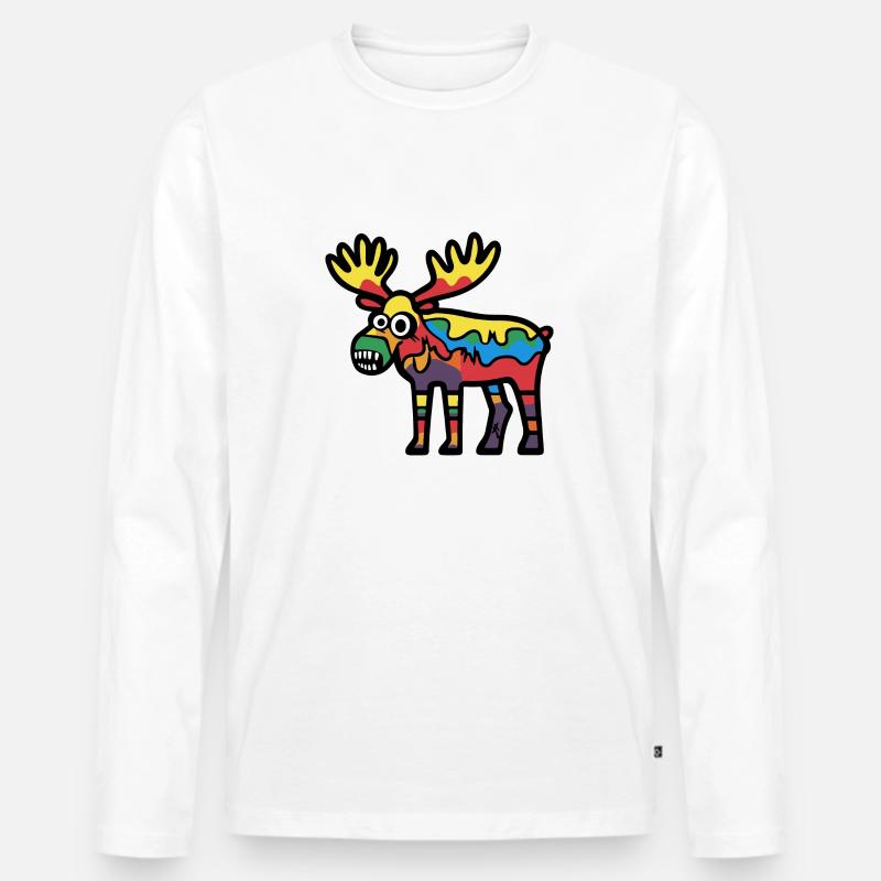 Elch Halloween Comic Lustig - Männer Premium Bio Langarmshirt - Weiß
