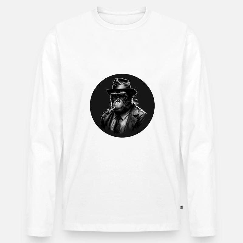 Gangster Affe Mafiaboss - Männer Premium Bio Langarmshirt - Weiß
