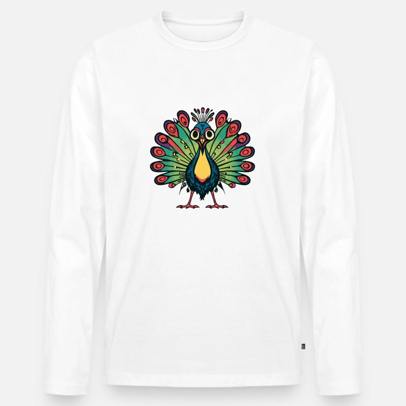 Pfau Vogel Halloween Comic Lustig - Männer Premium Bio Langarmshirt - Weiß