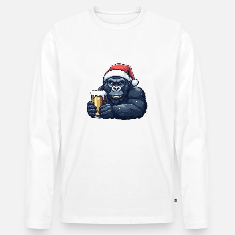 Gorilla Weihnachten Bier - Männer Premium Bio Langarmshirt - Weiß