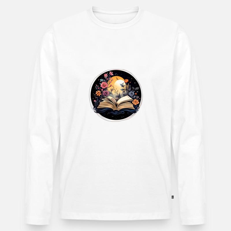 Bücherblütenzauber - Männer Premium Bio Langarmshirt - Weiß