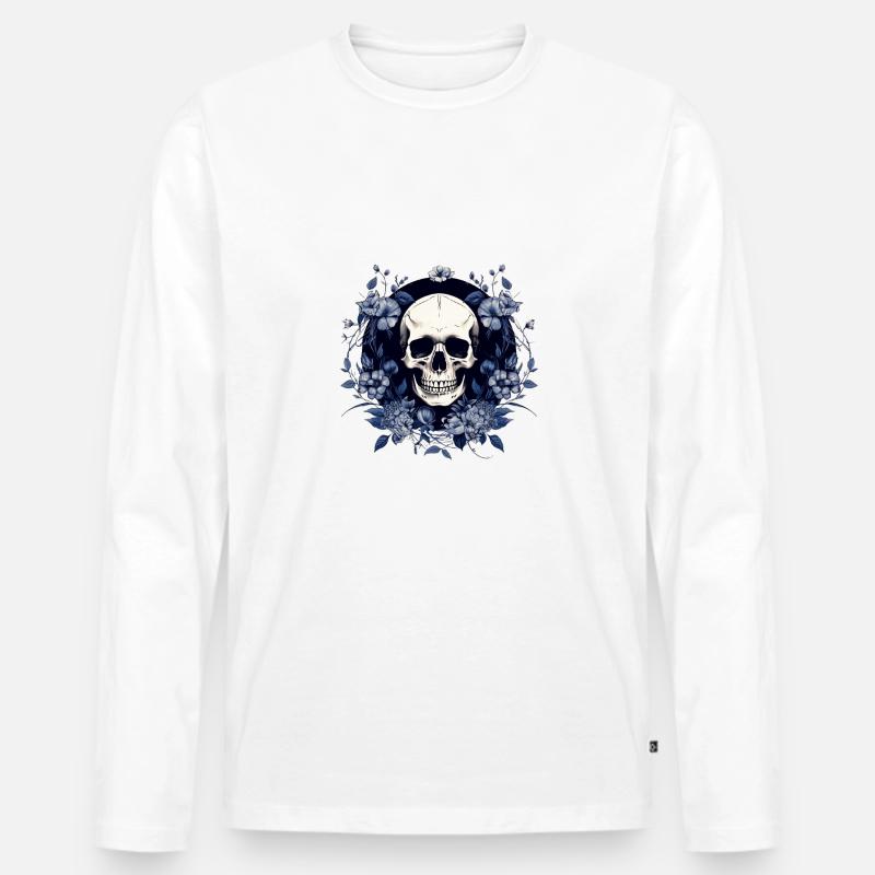 Midnight Bloom Circle - Männer Premium Bio Langarmshirt - Weiß