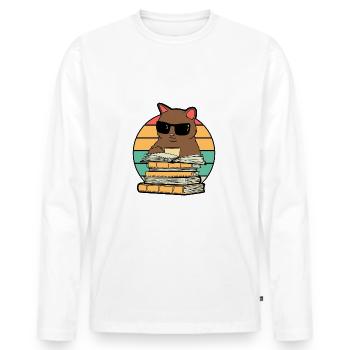Café pour chat et livres drôles - T-shirt manches longues Premium bio Homme - blanc - Devant - Nico (187cm)