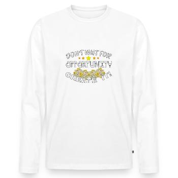Don't wait for opportunity, create it! - Men's Premium Organic Long Sleeve Shirt - white - Front - Nico (187cm)