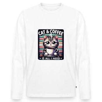 Katze und Kaffee ist alles was ich brauche - Männer Premium Bio Langarmshirt - Weiß - Vorne - Nico (187cm)