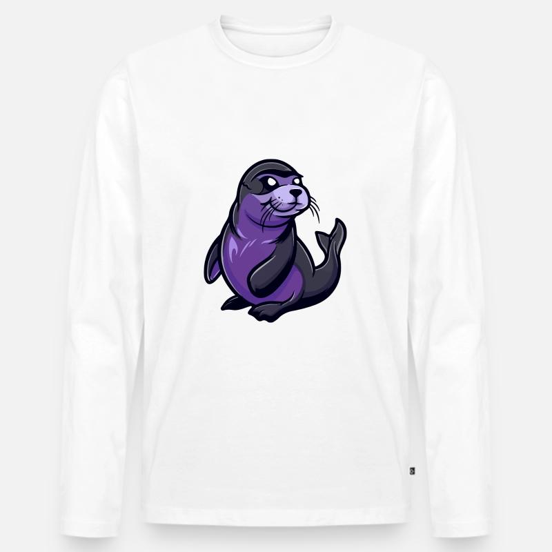 Robbe Tier Comic - Männer Premium Bio Langarmshirt - Weiß