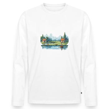 Angler Natur 8Bit Stil - Männer Premium Bio Langarmshirt - Weiß - Vorne - Nico (187cm)