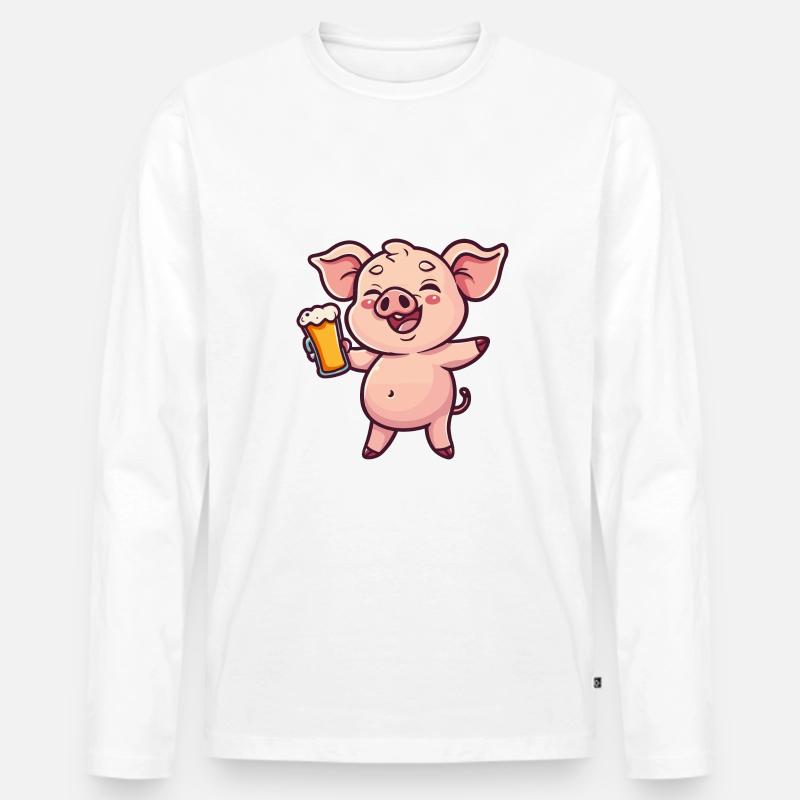 Schwein Bier Comic Party - Männer Premium Bio Langarmshirt - Weiß