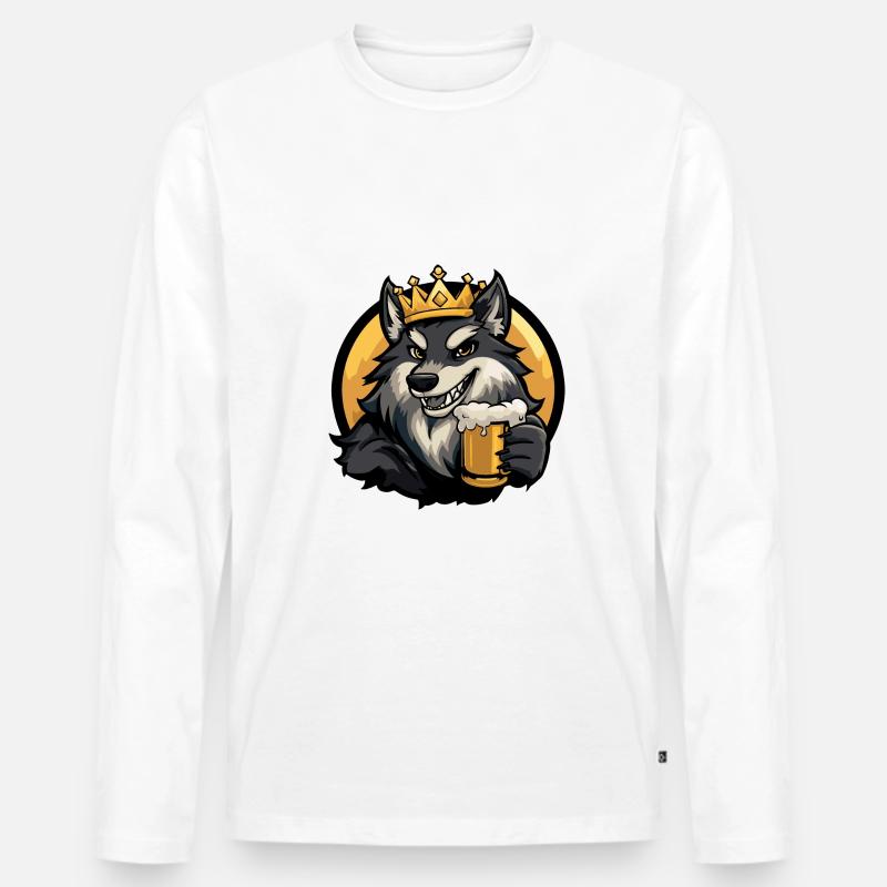 Wolf Bier Comic - Männer Premium Bio Langarmshirt - Weiß
