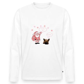 Weihnachtsmann und Frenchie, Hund, lustige Sprüche - Männer Premium Bio Langarmshirt - Weiß - Vorne - Nico (187cm)