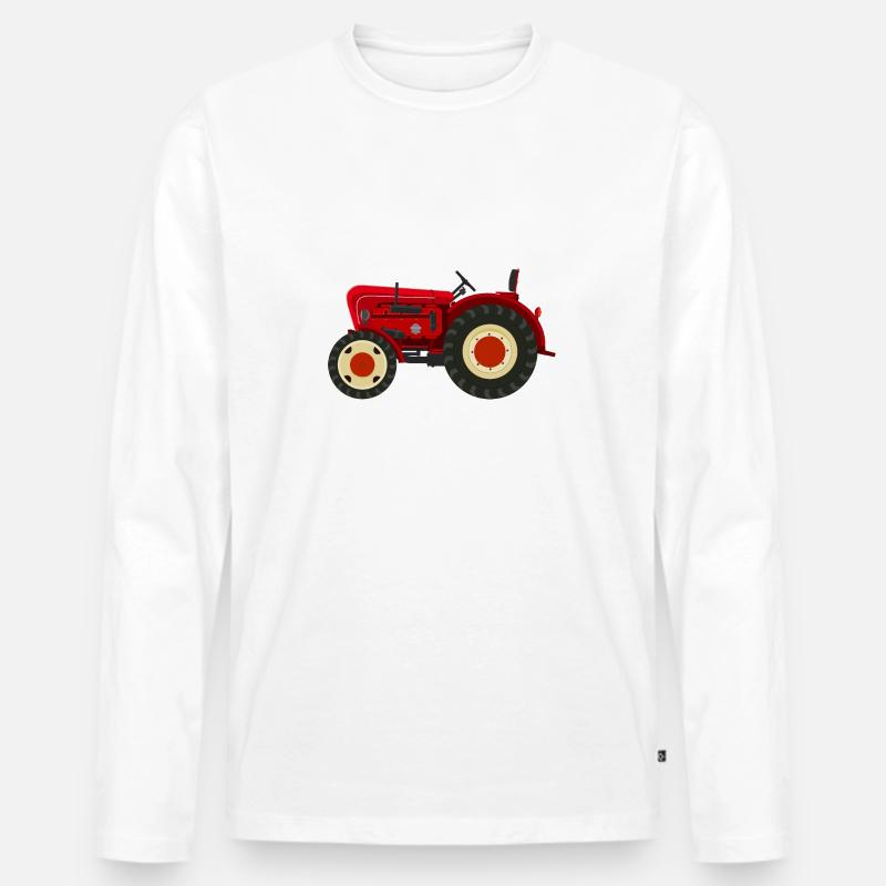 Retro Oldtimer-Traktor rot - Männer Premium Bio Langarmshirt - Weiß