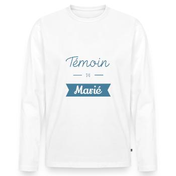 Témoin du marié - T-shirt manches longues Premium bio Homme - blanc - Devant - Nico (187cm)