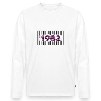 1982 Birthday Anniversary Barcode Pink Leopard - Men's Premium Organic Long Sleeve Shirt - white - Front - Nico (187cm)