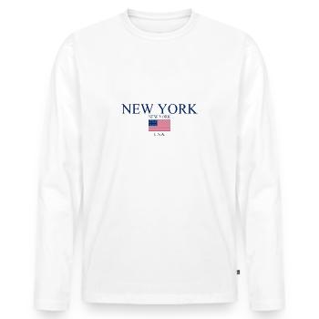 New York - États-Unis - Amérique - NYC - T-shirt manches longues Premium bio Homme - blanc - Devant - Nico (187cm)