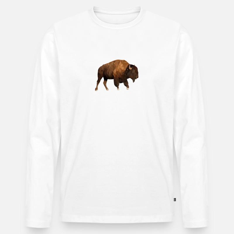 Bison - LowPoly - Männer Premium Bio Langarmshirt - Weiß